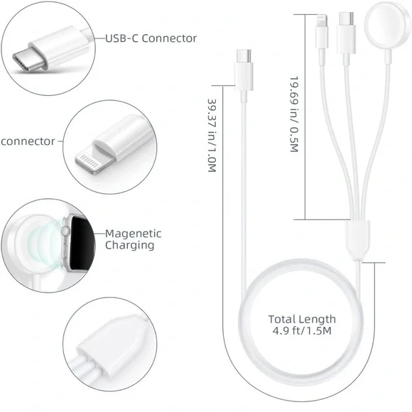 3 in 1 Portable Charging Cord for iPhone, iWatch AirPod Android - Picture 5 of 7